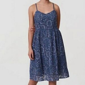 LOFT Blue Embroidered Lace Cami Sundress